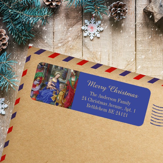 Etiqueta Feliz Natal Epifania Magi Natividade Renascença (Merry Christmas Epiphany Three Magi Kings Day Nativity Scene Renaissance Return Address Label)