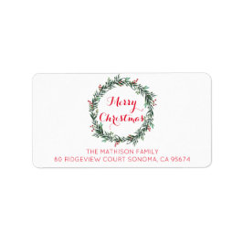 Etiqueta Feliz Natal Holly Berry Wreath Endereço de Devoluç