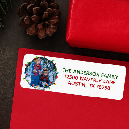 Etiqueta Feliz Natal Luz Foto Fora do Endereço de Devolução