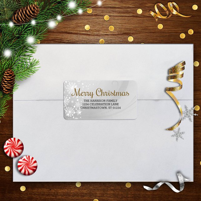 Etiqueta Feliz Natal (ouro) Snowfrosted (Criador carregado)