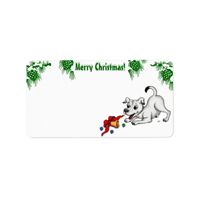 Etiqueta Feliz Natal! Puppy com Bell e Ball (Frente)