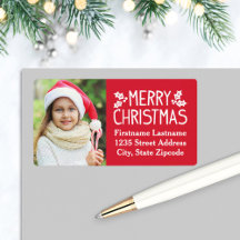 Feliz Natal Red Custom Photo Return Address