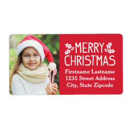 Etiqueta Feliz Natal Red Custom Photo Return Address