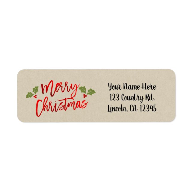 Etiqueta Feliz Natal Red Faux Foil Modern Script Kraft (Frente)