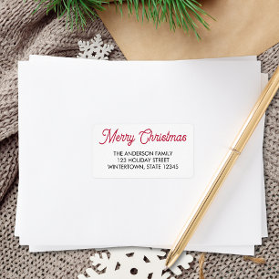 Etiqueta Feliz Natal Red Typografia Endereço de Devolução