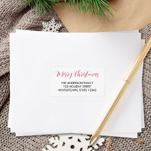Etiqueta Feliz Natal Red Typografia Endereço de Devolução