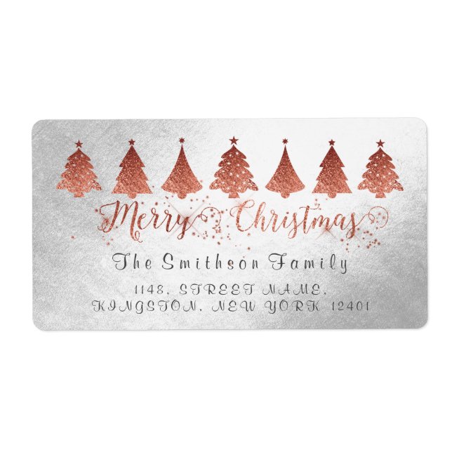 Etiqueta Feliz Natal Rosa Rosa Dourado Silver Endereço (Frente)