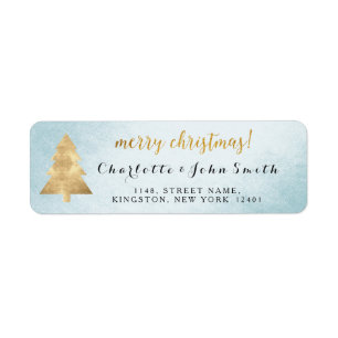 Etiqueta Feliz Natal Silver Blue Ouro Tree Address