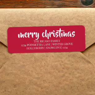 Etiqueta Feliz Natal Simples Tipografia Vermelha e Branca