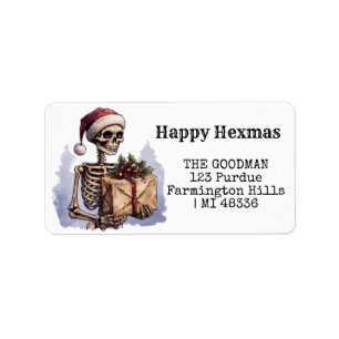Etiqueta Feliz Natal Spookey Skeleton Gótico