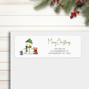 Etiqueta Feliz Natal Tipografia Snowman Endereço de Regress