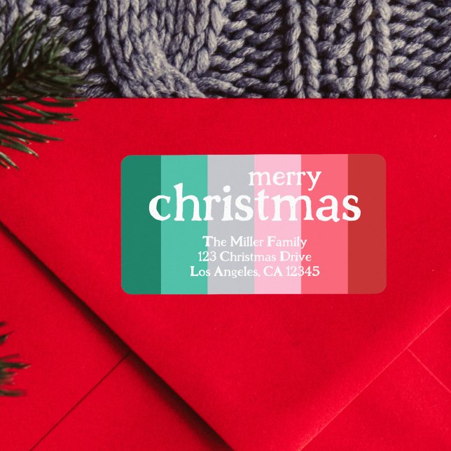 Etiqueta Feliz Natal vermelho e verde (christmas return label)