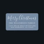 Etiqueta Feliz Natal Vintage Blue Return Address<br><div class="desc">Festivo Feliz Natal devolve etiquetas de endereço com o texto "Feliz Natal" na caligrafia branca manuscrita em forma de chic num fundo azul vintage. Basta adicionar seu nome e endereço. Perfeito para seus cartões de natal e convites! Desenvolvido exclusivamente para você pelo Happy Dolphin Studio. Se precisar de ajuda ou...</div>