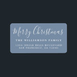 Etiqueta Feliz Natal Vintage Blue Return Address<br><div class="desc">Festivo Feliz Natal devolve etiquetas de endereço com o texto "Feliz Natal" na caligrafia branca manuscrita em forma de chic num fundo azul vintage. Basta adicionar seu nome e endereço. Perfeito para seus cartões de natal e convites! Desenvolvido exclusivamente para você pelo Happy Dolphin Studio. Se precisar de ajuda ou...</div>