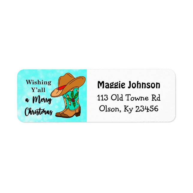 Etiqueta Feliz Natal, vocês todos vaqueiros, chapéu (Frente)