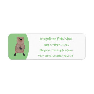 Etiqueta Feliz sorriso, design de desenho animado de quokka