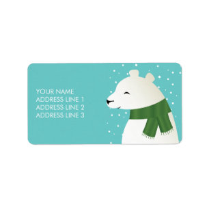 Etiqueta Feliz Urso Polar de inverno