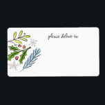 Etiqueta Feliz Vazio de Spruce Boughs de Natal<br><div class="desc">Esta etiqueta ilustrada de transporte de vazios é alegre com galhos,  bagas e galhos azuis fazer-a como o toque perfeito para enviar esse presente de Natal.</div>