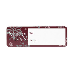 Etiqueta Feliz Vermelha e Flocos de Neve Brilhantes Para e