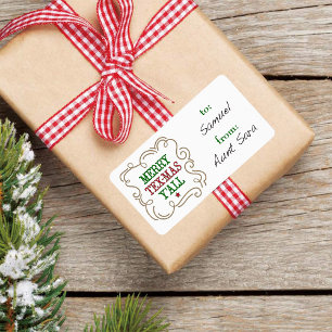 Etiqueta Feliz vermelha e verde Tex-Mas Y'all Gift Tag Stic