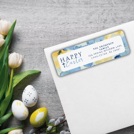 Etiqueta Felz pascoa Christian Primavera Floral Blue