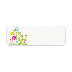 Etiqueta Felz pascoa com ovos decorativos