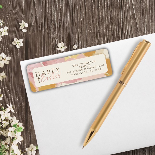 Etiqueta Felz pascoa Religioso Moderno Rosa Floral (Criador carregado)