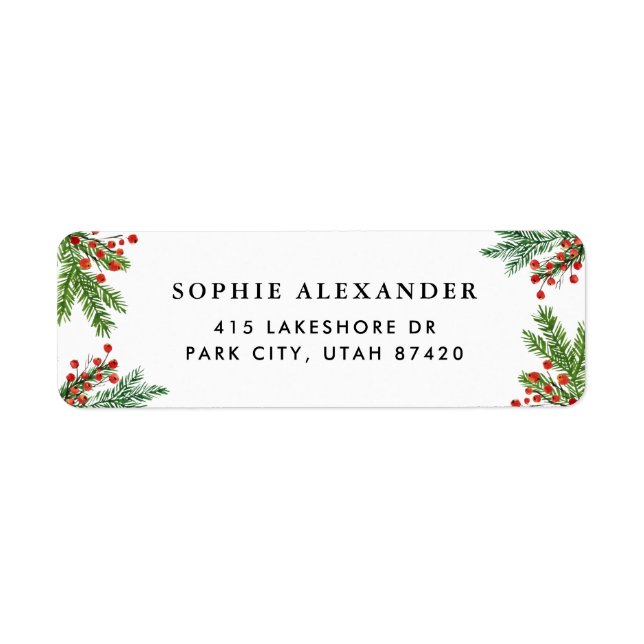 Etiqueta Feriado de Agulhas de pinheiro e Bordas Holly (Frente)