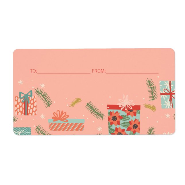 Etiqueta Feriado de Caixa de Presente de Natal Retroativo C (Frente)