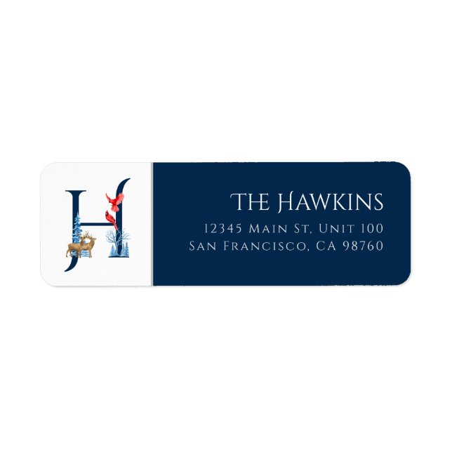 Etiqueta Feriado de inverno | Rótulo de endereço da letra H (Frente)