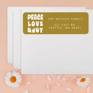 Etiqueta Feriado de Joy Amor de Paz Verde Retro