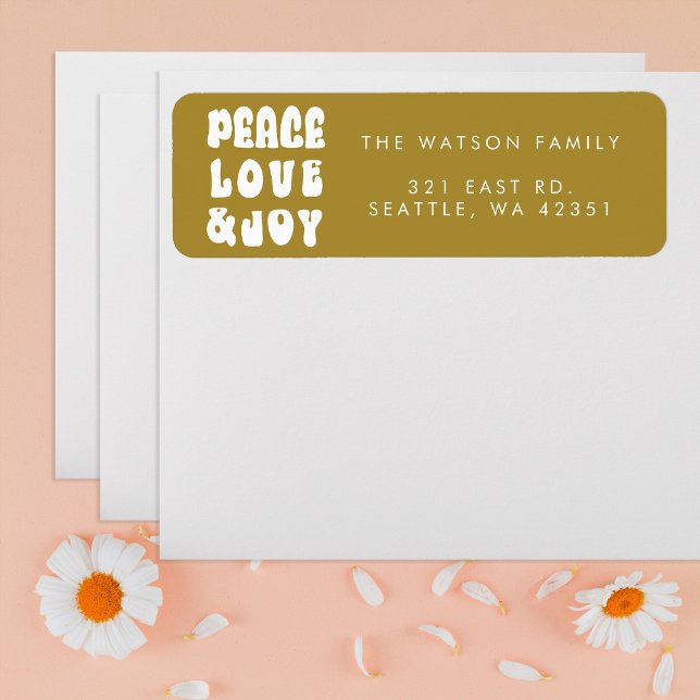 Etiqueta Feriado de Joy Amor de Paz Verde Retro (Green Retro Groovy Peace Love Joy Holiday Label)