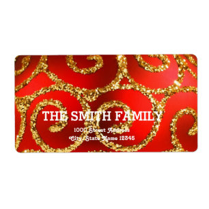 Etiqueta Feriado de Natal Dourado com brilho vermelho branc