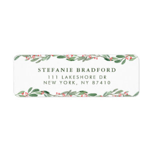 Etiqueta Feriado de Watercolor Holly e Greenery Garlands