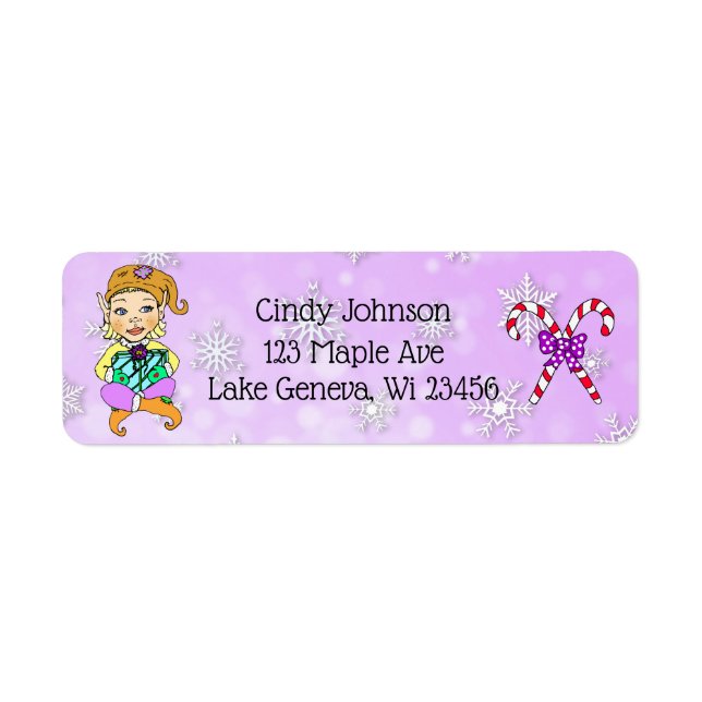 Etiqueta Feriado Feriado Bonito Elf e Canas Doces (Frente)