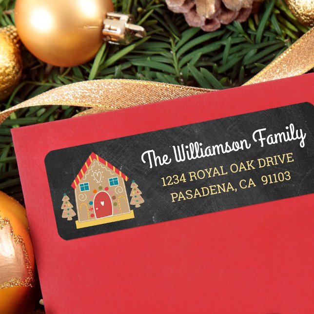 Etiqueta Feriado Gingercake House Cute Chalkboard Script (Criador carregado)