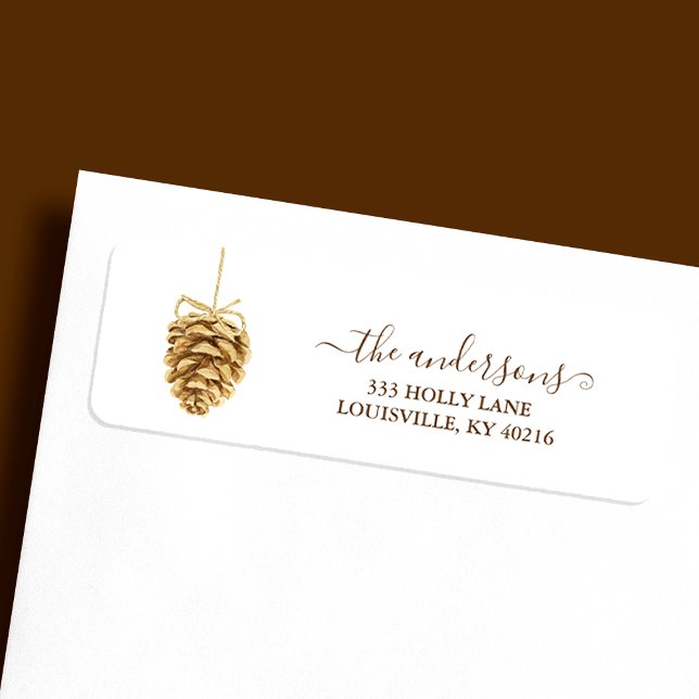 Etiqueta Feriado Rustic Country Hanging Pine Cone (Criador carregado)