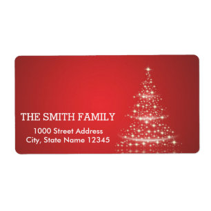 Etiqueta Feriado vermelho branco da árvore de Natal do