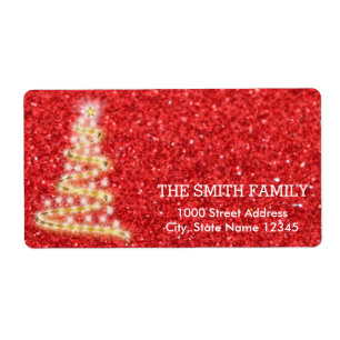 Etiqueta Feriado vermelho branco da árvore de Natal do