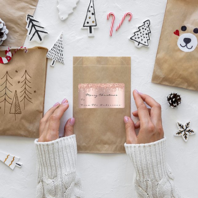 Etiqueta Feriados de Neve do Glitter Spark Rosa (Glitter Spark Rose Snow Holidays Christmas Season Label)