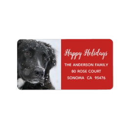 Etiqueta Feriados Felizes Cão E Morada De Retorno De Neve