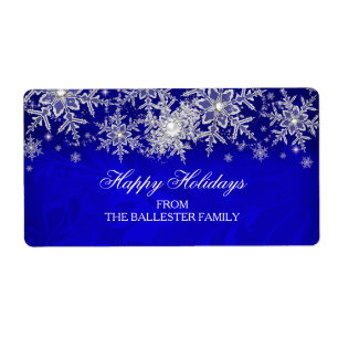 Etiqueta Feriados Felizes do Floco de Neve Real Blue Crysta