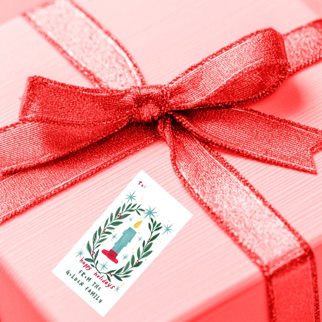 Etiqueta Feriados Felizes Velas Desenhadas PERSONALMENTE Pa (Happy Holidays Candle Hand Drawn CUSTOM To From Label
)