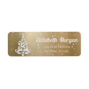 Etiqueta Férias Douradas da Árvore de Natal Branco, Natal