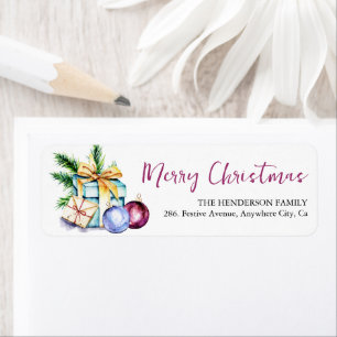 Etiqueta FEST Bauble Watercolor Endereço de Natal