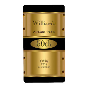 Etiqueta Festa de 50 Anos Dourado Preto Rótulo Vintage 2