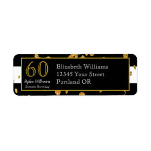 Etiqueta Festa de 60 Anos Brilho Preto e Dourado