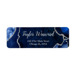 Etiqueta Festa de Aniversário Azul Marinho e Mármore de Ága