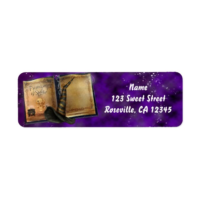 Etiqueta Festa de Halloween do Magic Spell Book (Frente)