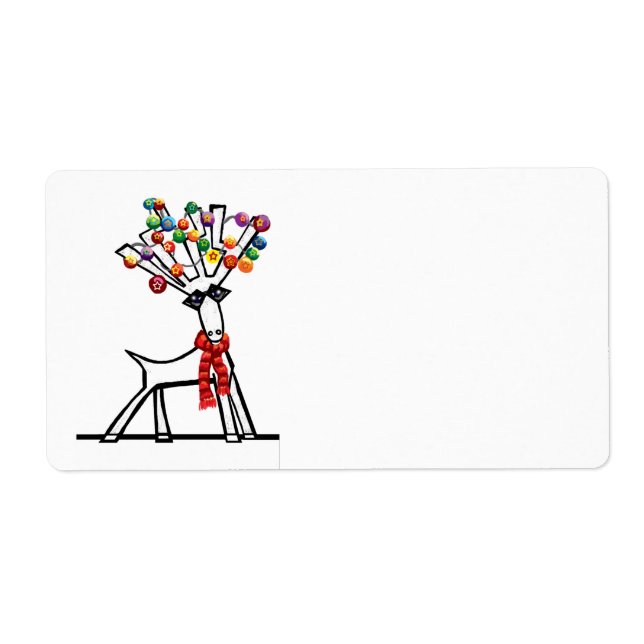 Etiqueta festa de natal ilumina rena (Frente)